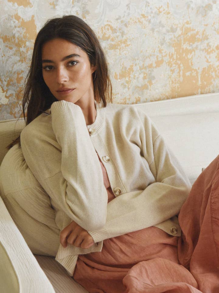 The Cashmere Kaia Cropped Cardigan // Moon for wholesale by Beachwood The Label