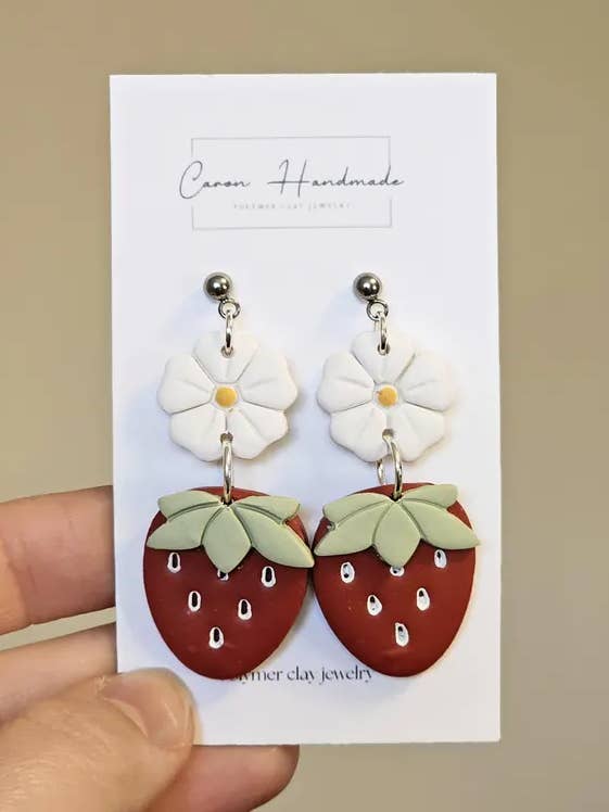 Daisy and Strawberry Statement Studs for wholesale by Caron Handmade