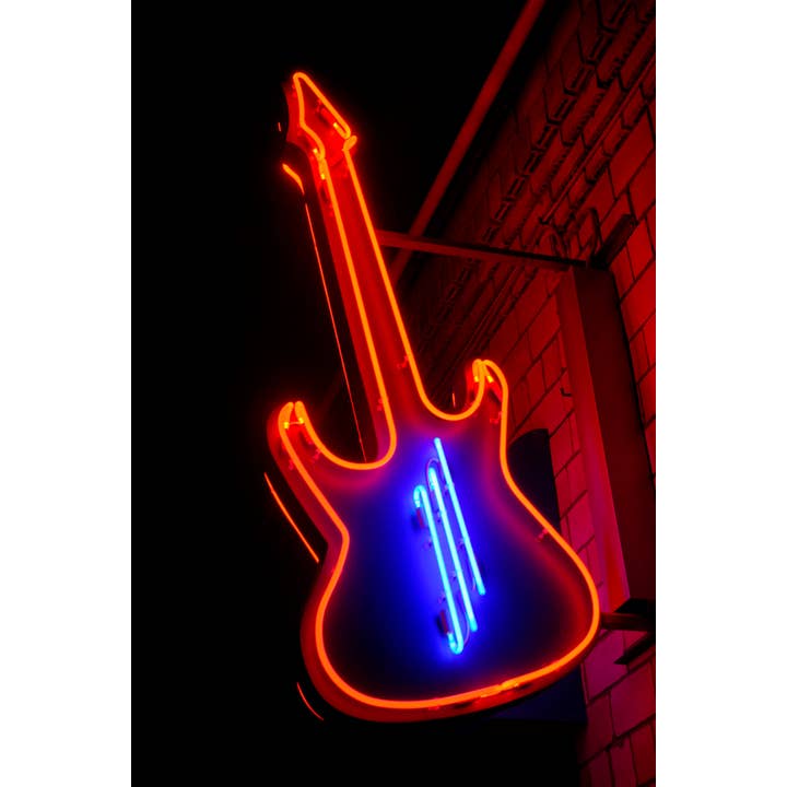 Rød Neon Guitar Musikinstrument Foto Fotografi Vægkunst for engroshandel hos Gotham Gifts