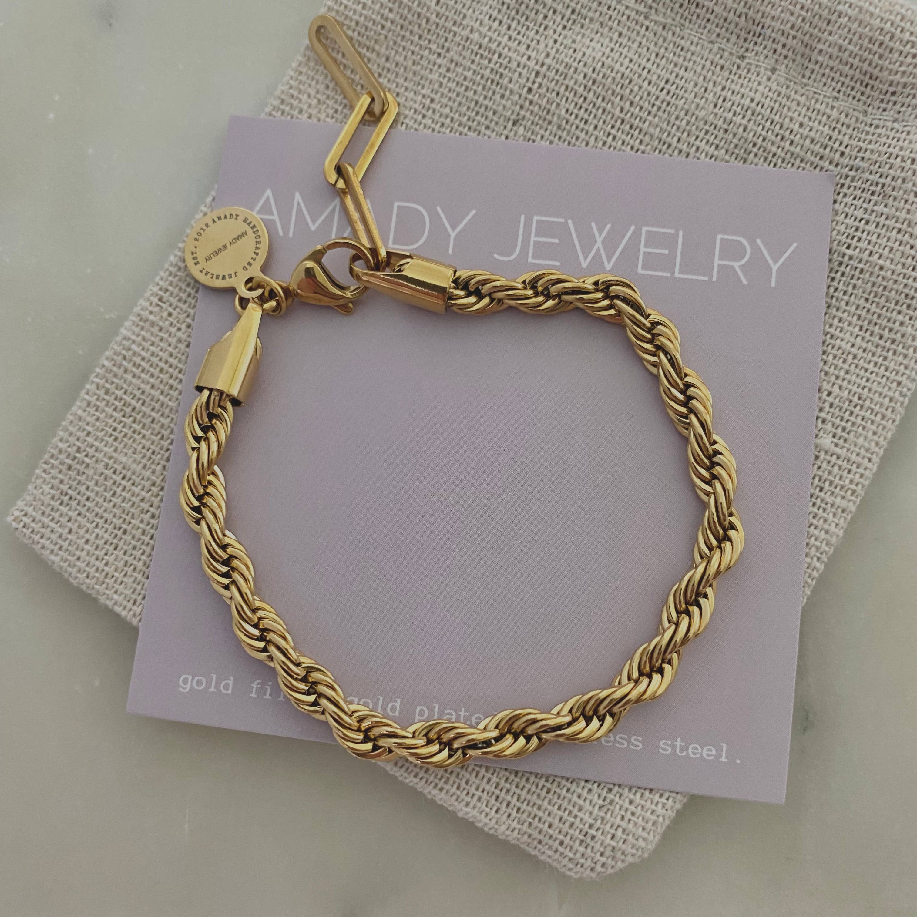Amady Jewelry - Wholesale Link & Chain Bracelet - 18k Gold Plated Stainless Steel Rope Chain Bracelet4