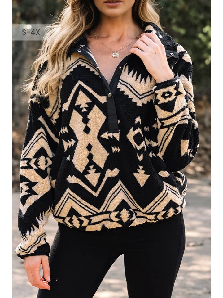 66DISCO - Vente Sweat-shirt – femme - Sweat-shirt en peluche grande taille motif occidental demi (S-4X)