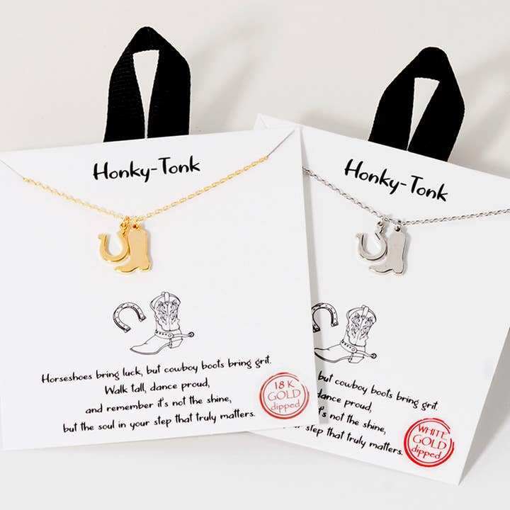 Cowboy Boot & Horseshoe Pendant Gold Dipped Necklace for wholesale by Fashion City