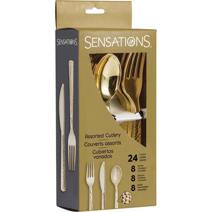 Bulk Party Decor - Wholesale Assorted Cutlery Set - Bulk Gold Metallic Hammered Assorted Cutlery (12 Pkgs per Case)3