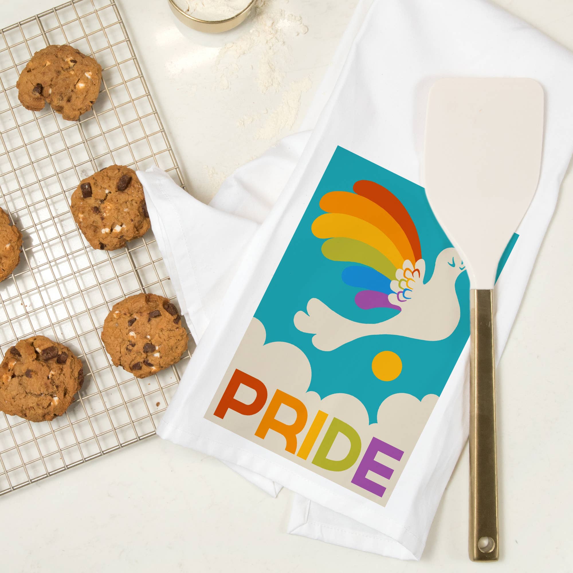 Lantern Press – wholesale Tea towel – ORGANIC TEA TOWEL Gay Pride, Rainbow Bird6