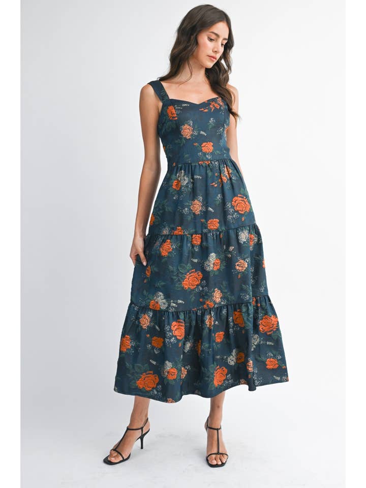 FLORAL JACQUARD MAXI DRESS for wholesale by Camellia