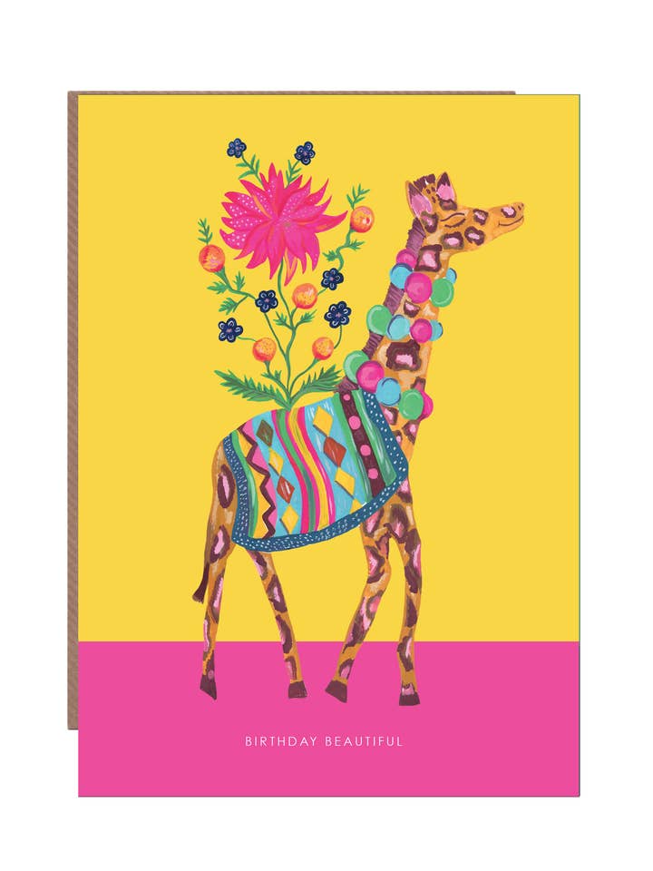 Biglietto di Auguri di Compleanno 'Giraffa e Fiori' per la vendita all'ingrosso da parte di Hutch Cassidy