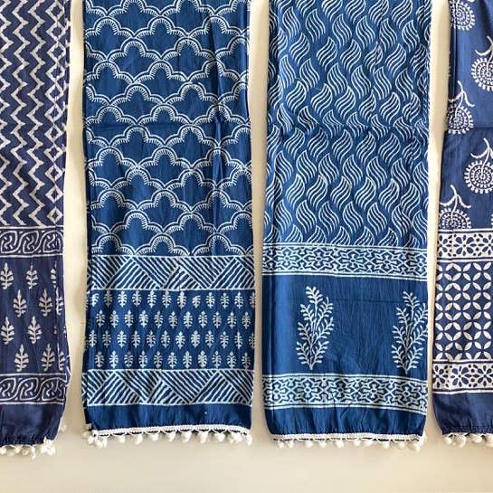 The Indian Bazaar - Wholesale Scarf - Women's - Stole / Scarf - Indigo Hand Block Printed - Any Design