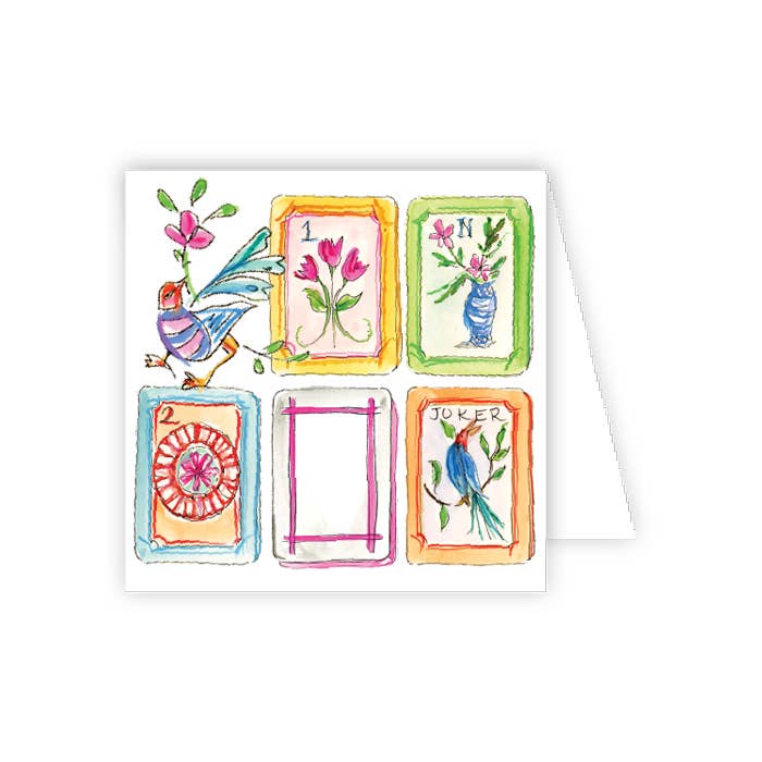 RosanneBeck Collections – Großhandel Grußkarten für den Alltag – Handbemalte Mahjong-Fliesen mit Vogelgehegekarte
