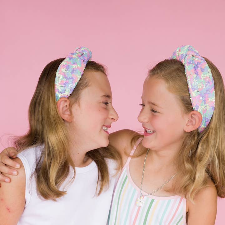 Kid and Tween Pastel Sequin Knotted Headband for wholesale by The Heady Chic