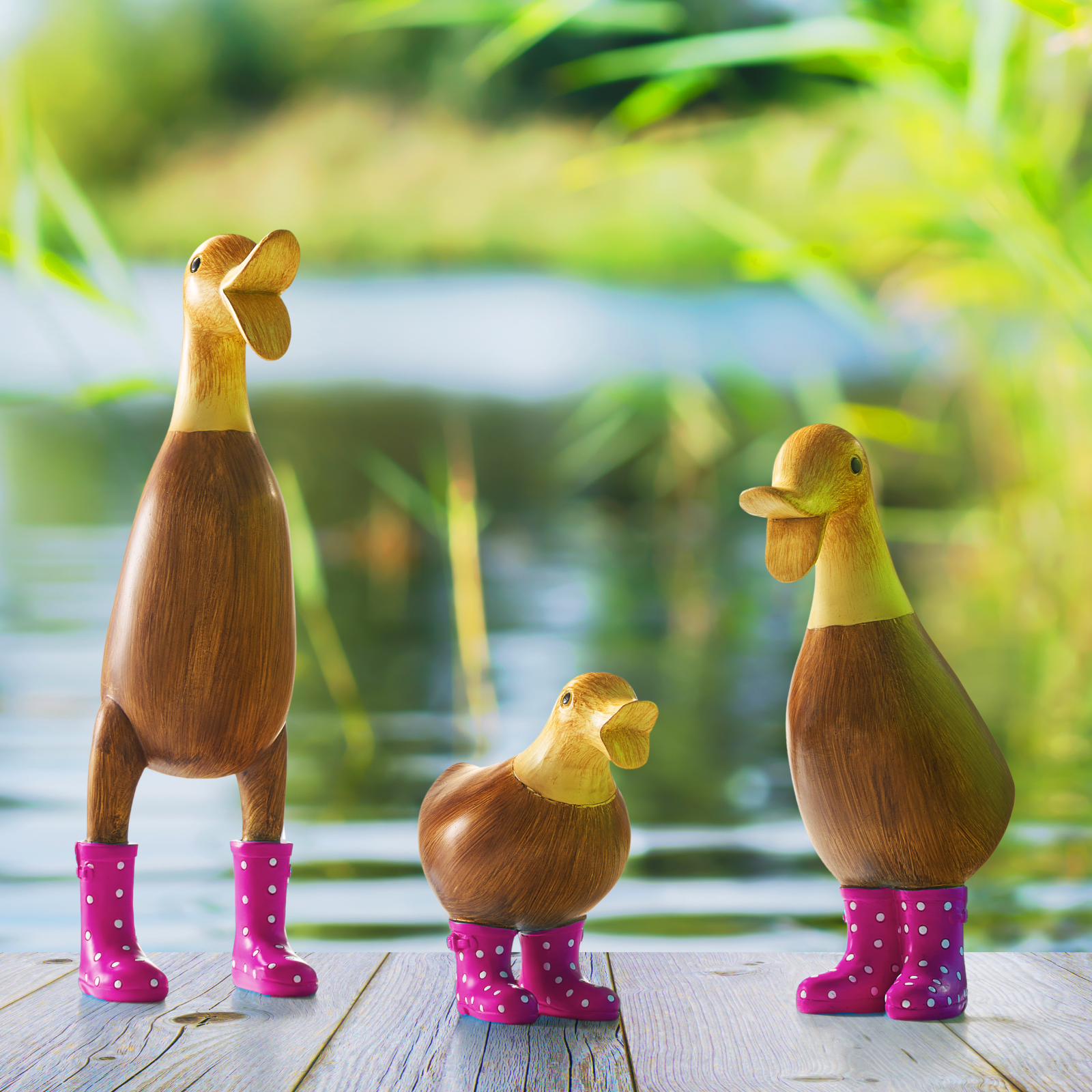 The Wine Savant /  Khen Glassware - Wholesale Garden Gnome - Duck Yard Decorations, Ducks with Pink Spotted Wellies Boots1