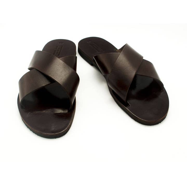 Sandalias casuales para hombre de cuero marrón oscuro para venta al por mayor de Nikola Sandals