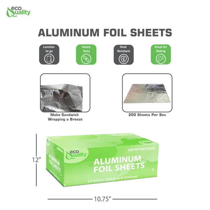 EcoQuality - Wholesale Baking Sheet/Mat - Aluminum Pre Cut Foil Pop up Sheets Premium 12"x10-3/4"