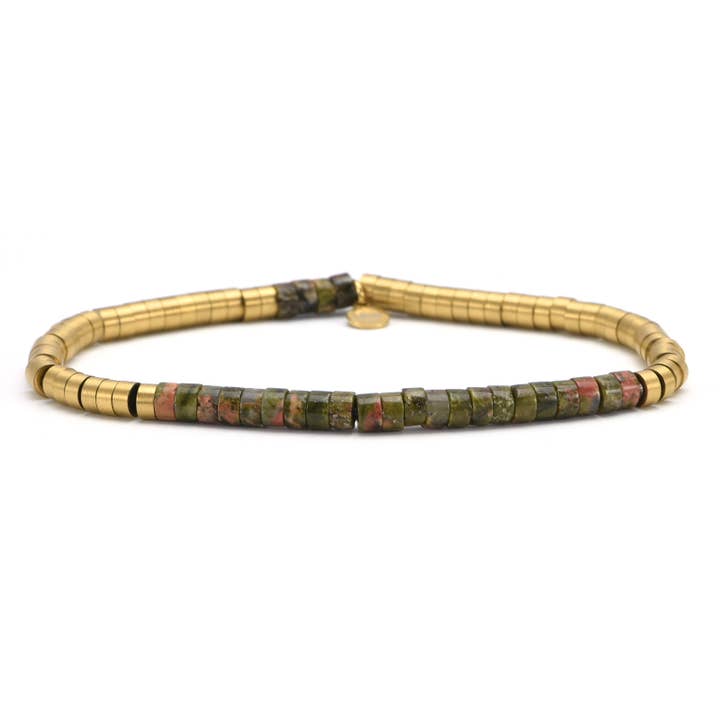 Bracelet acier perles heishi 4mm unakite pour la vente par SIXTY STONES