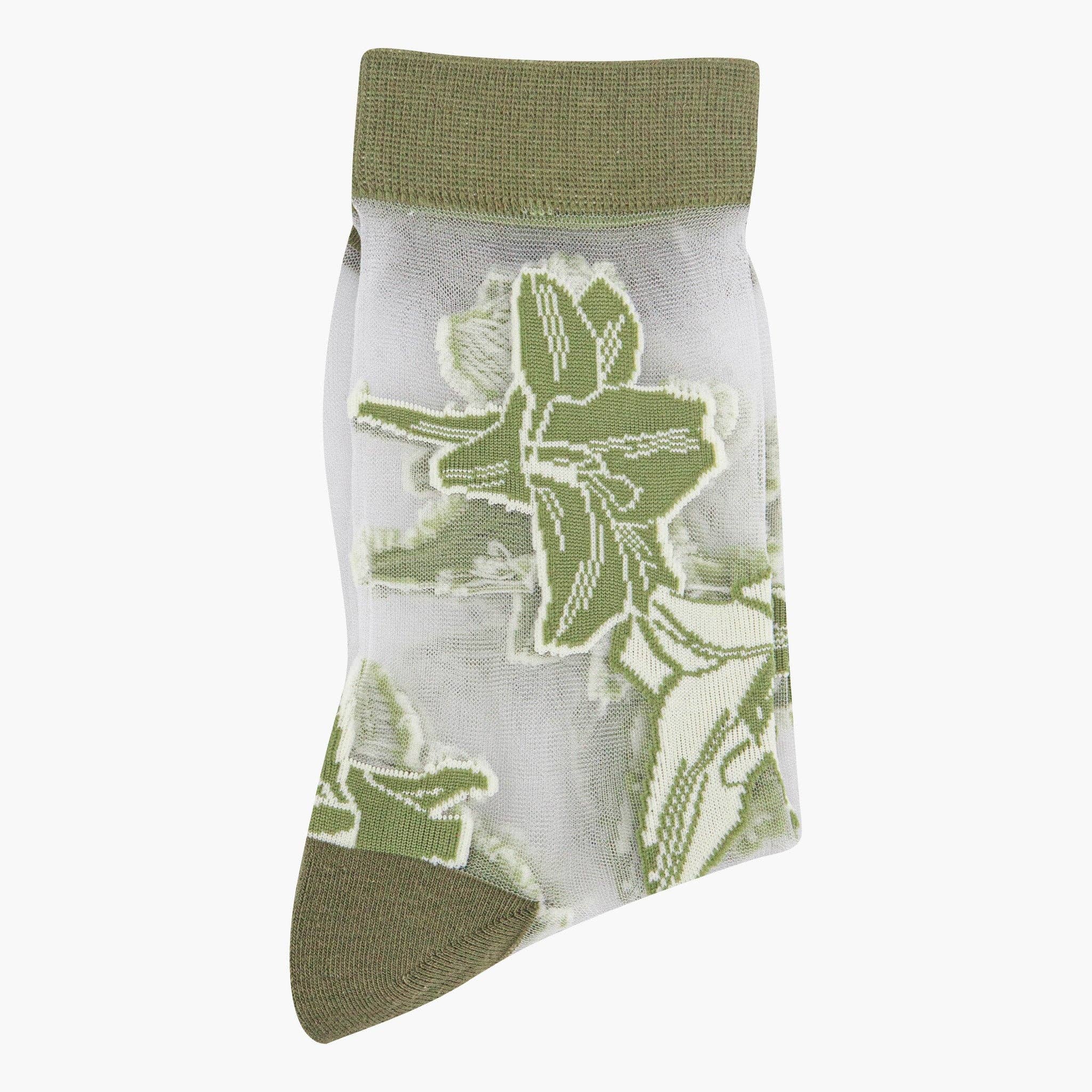 Sock Talk – wholesale Socks – Women's – Women's Sheer Ankle Socks- Green, Floral3
