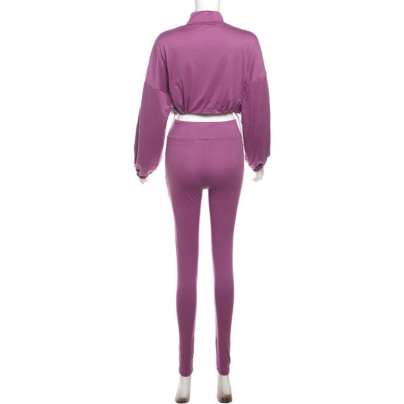 Lily Clothing - Wholesale Top & Pant Set (NOT Loungewear) - Women's - Drawstring Crop Top High Waist Skinny Pants Set63