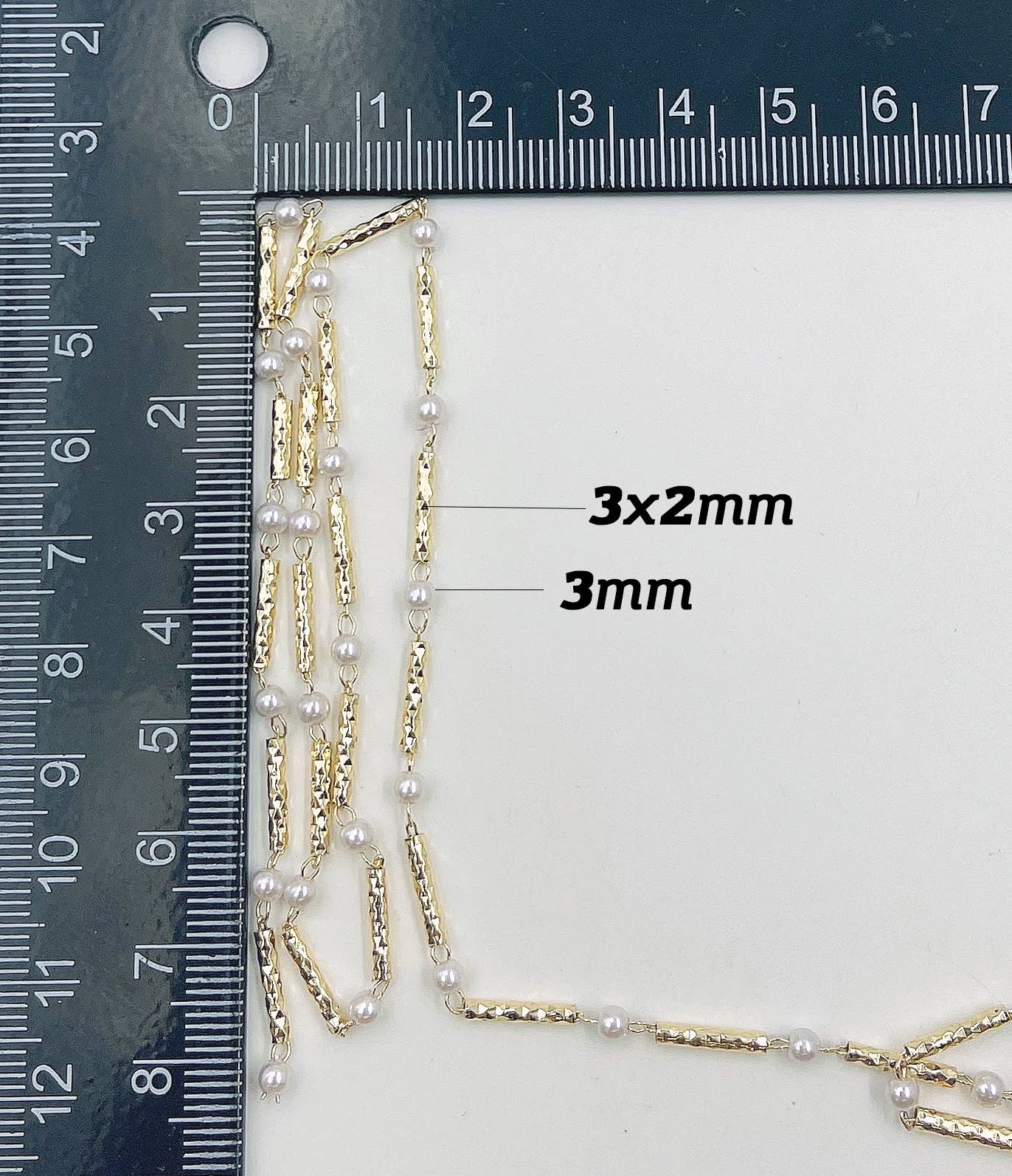 Beads Creation – wholesale Beads – White Pearl Heart Chain, MOP Pearl Chain by Foot, CH2969
