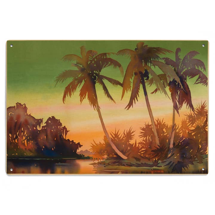WOOD SIGN ART Palm Trees, Vintage Watercolor for wholesale by Lantern Press