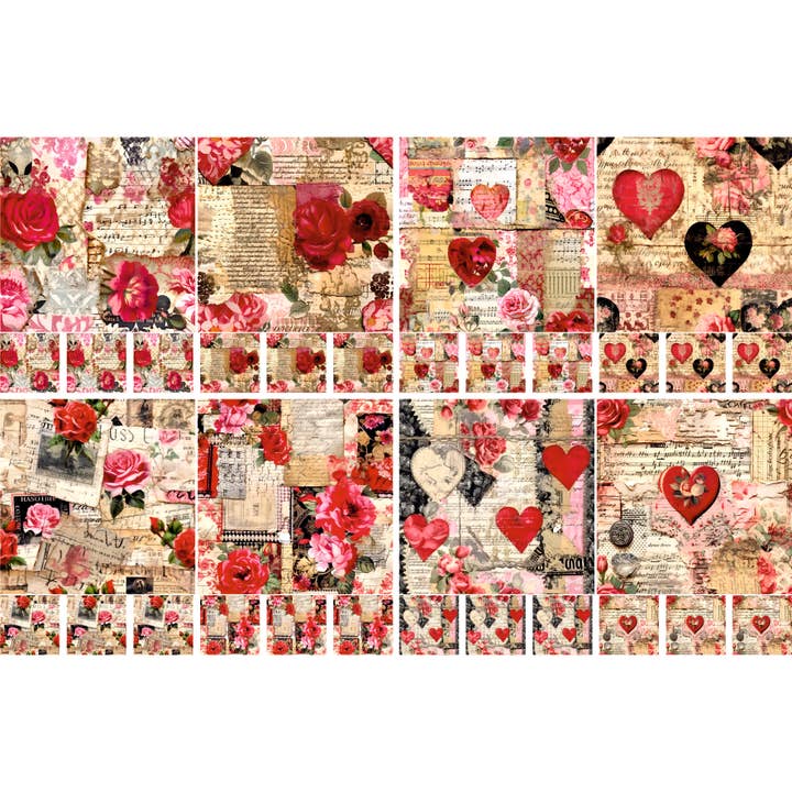 Papéis de Arroz Patchwork de São Valentim, 8 x 11,5 polegadas (A4) por atacado de Craft Kreatively