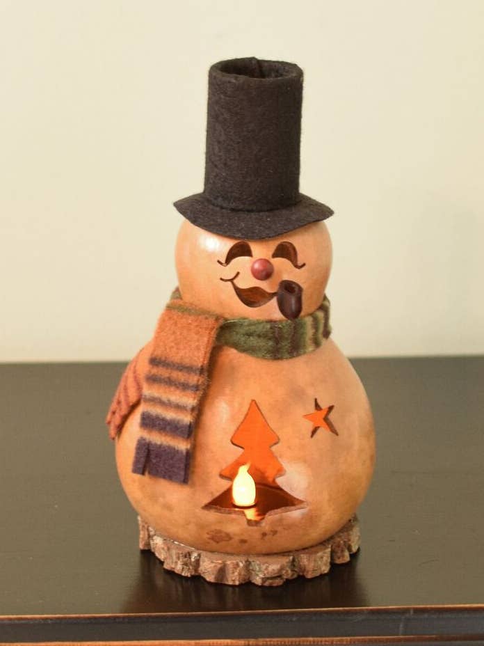 Flurry Natural Snowman Hand-crafted Gourd for wholesale by Meadowbrooke Gourds