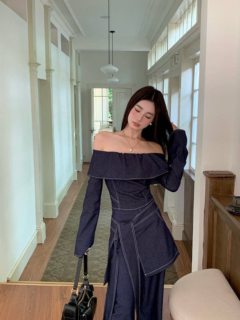 Marayn – wholesale Top & pants set (NOT Loungewear) – Women's – Retro Cowgirl Chic OffShoulder Top  WideLeg Set11