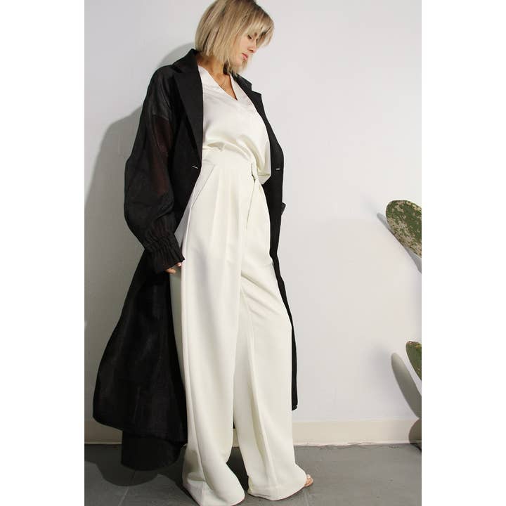 BLACK METALLIC ORGANZA TRENCH COAT for wholesale on Faire2