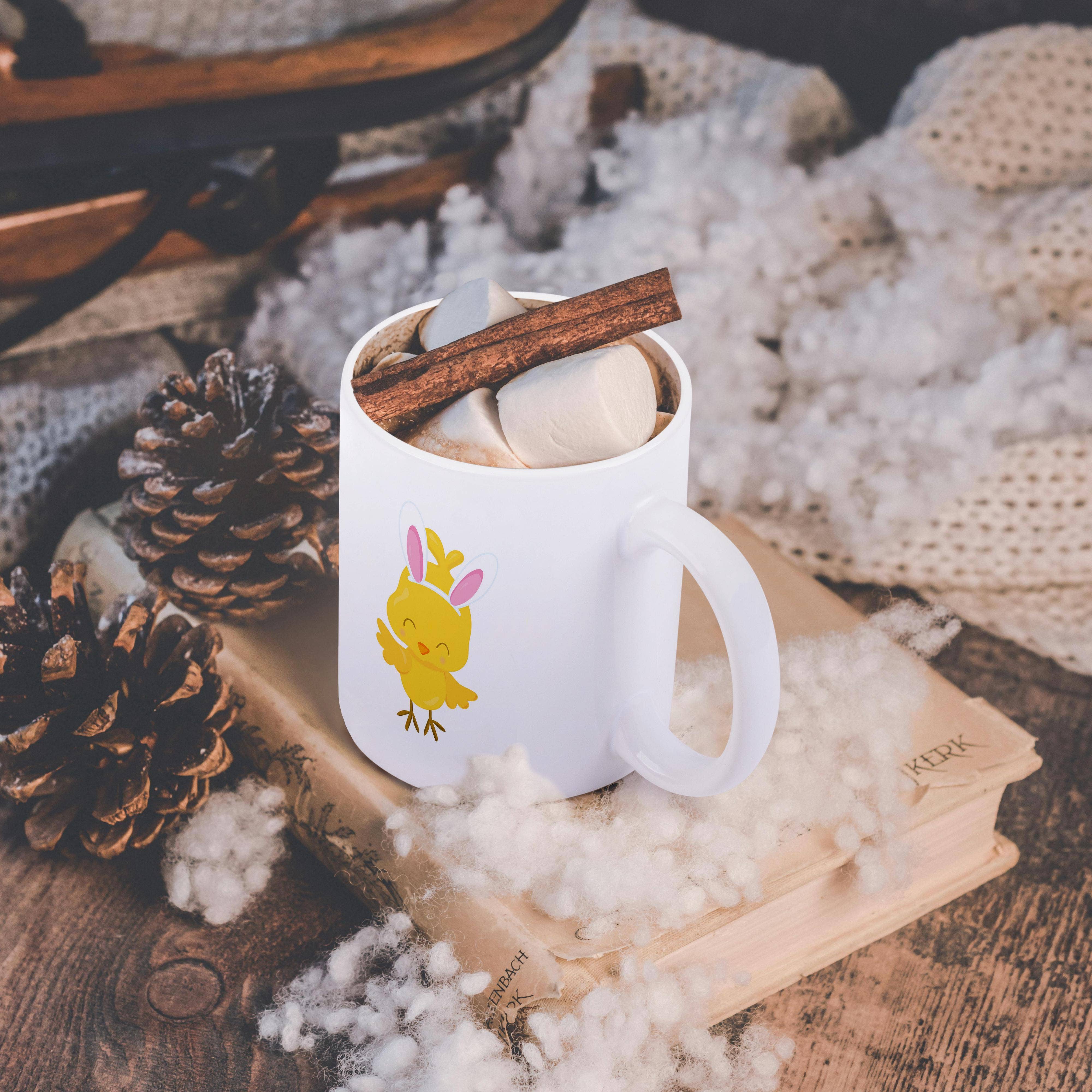 3dRose - Wholesale Coffee Mug - 3dRose, Cute Happy Yellow Easter Chic Wearing Bunny Ears Illustration, Mug11