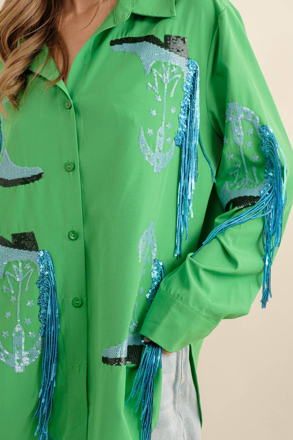 Blue B - Wholesale Button Down Shirt - Women's - 32615T - Western Cowboy Fringe Boots Shirt8