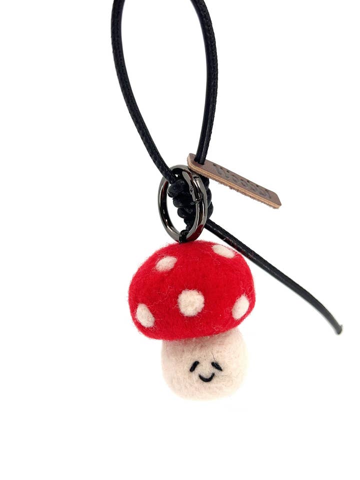 Toomi the Mushroom | Needle-Felted Wool Bag & Keychain Charm for wholesale by Woobbi