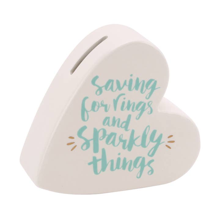 CGB Giftware - Wholesale Money/Piggy Bank - 'Saving For Rings & Sparkly Things' Ceramic Heart Money Box0