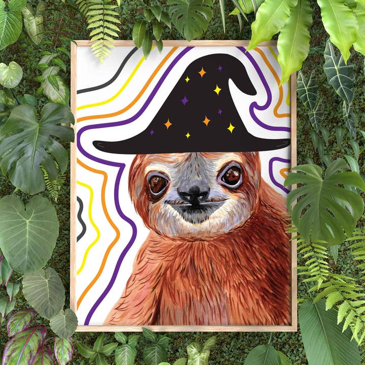 Halloween-Faultier 8x10 Zoll. Kunstdruck für den Großhandel von quirky burp illustrations