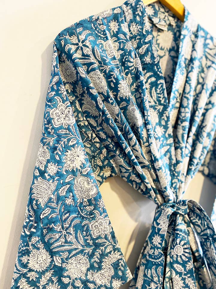 Amisha – wholesale Morgonrock - Dam – Kerala Kort Morgonrock | Djup Teal