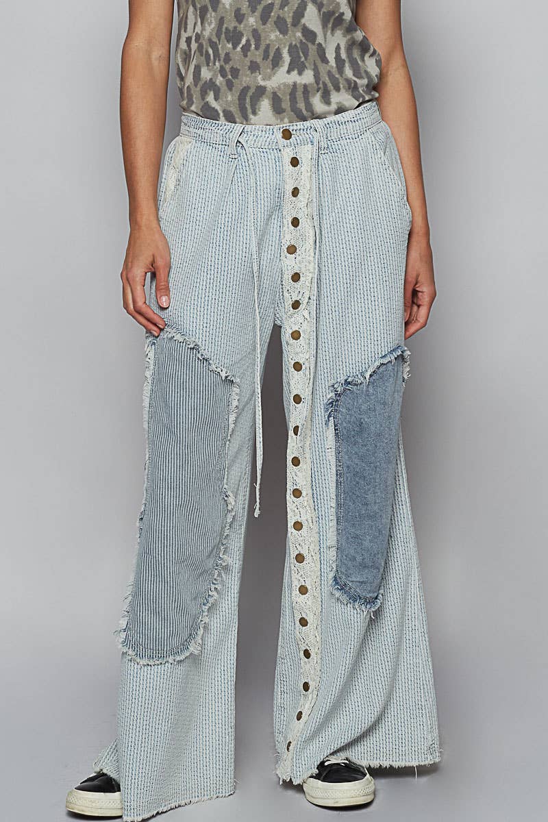 Pol Clothing - Wholesale Pants - Women's - Contrast floral twill front snap-button pants0