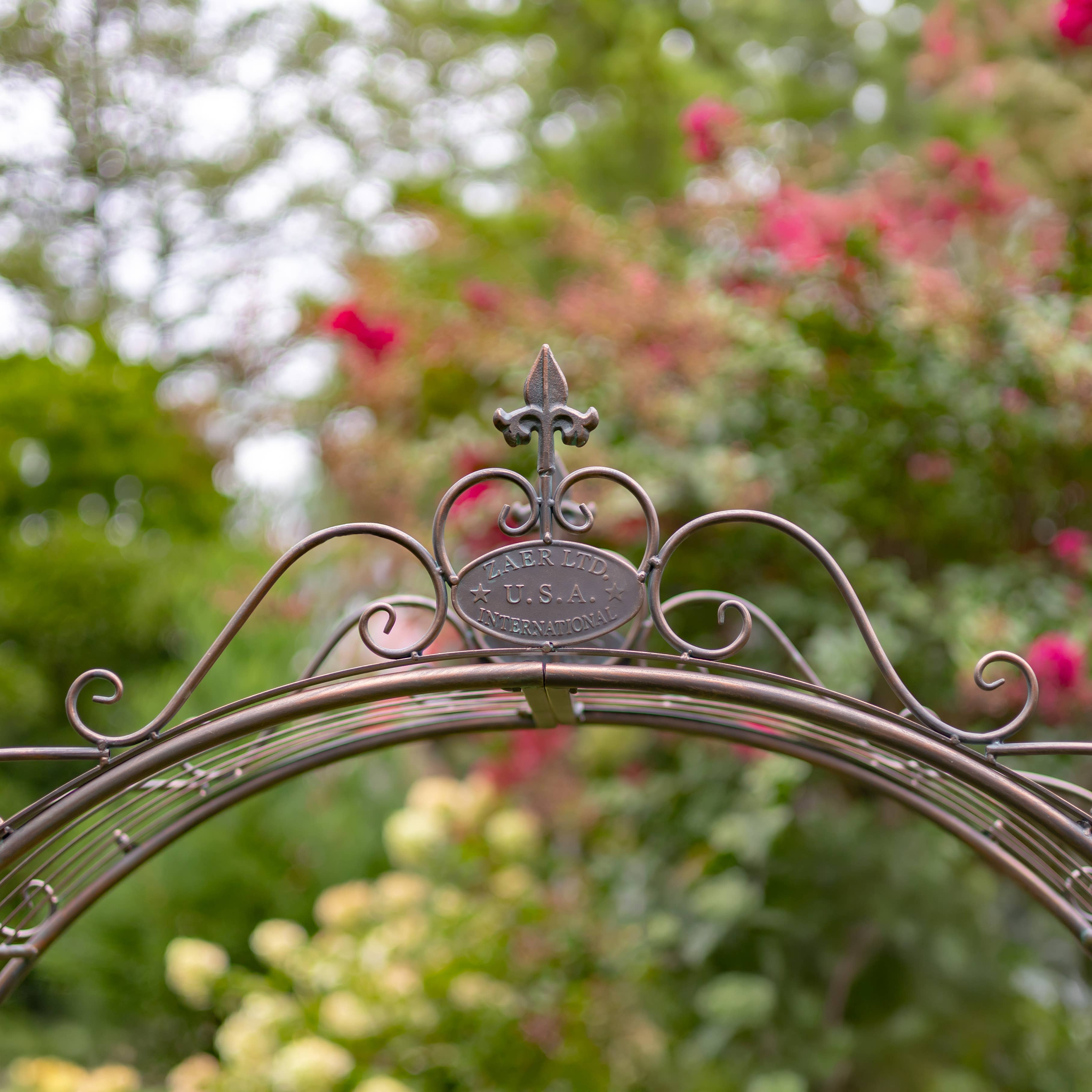 Zaer Ltd. International - Wholesale Outdoor Ornament/Decor - Iron Garden Gate w/Side Plant Stands "Stephania" in 3 Colors8