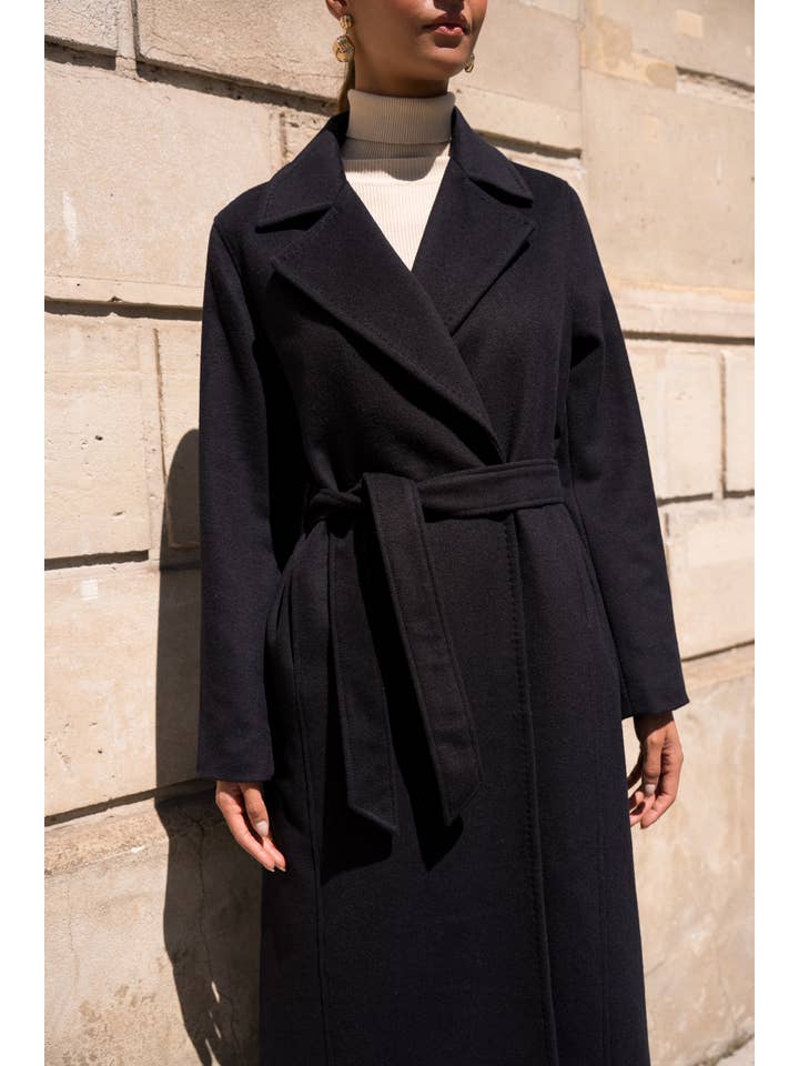 Attentif Paris - Wholesale Coat - Women's - Belted long coat in blended wool9