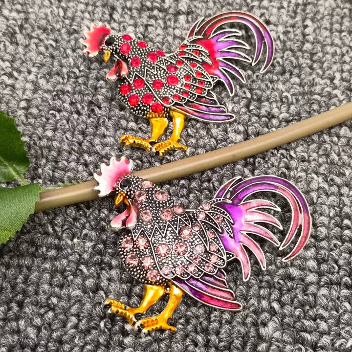 Mio Queena - Wholesale Brooch - Colored Rhinestone Enamel Rooster Brooch1