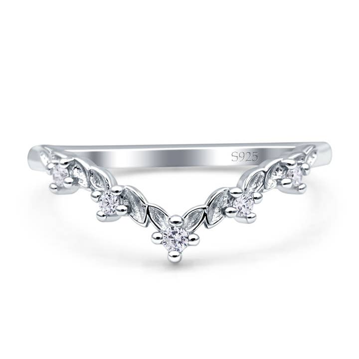 V-Shaped Contour Chevron Cubic Zirconia Wedding Band Ring for wholesale by Blue Apple Imports