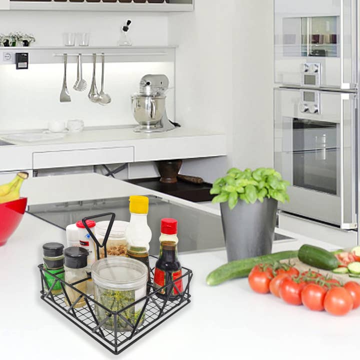 FIXTUREDISPLAYS – Großhandel Gewürz-/Dipschale – 8X8X7" Draht-Gewürzhalter Tisch-Salz-Pfeffer-Ketchup-Flaschen-Organizer 196942