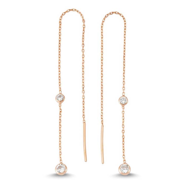 Boucles d'oreilles à enfiler longues minimalistes Dainty Diamond pour la vente par Amorium