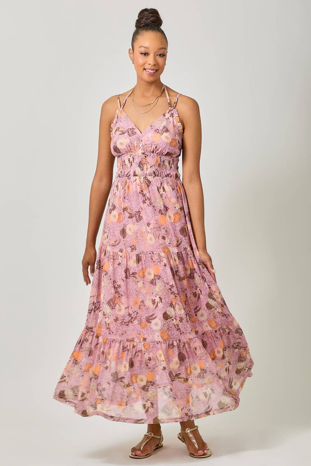 Mystree - Vendita all'ingrosso Vestito - Donna - 61048 Abito Lungo a Strati in Rete Stampata14