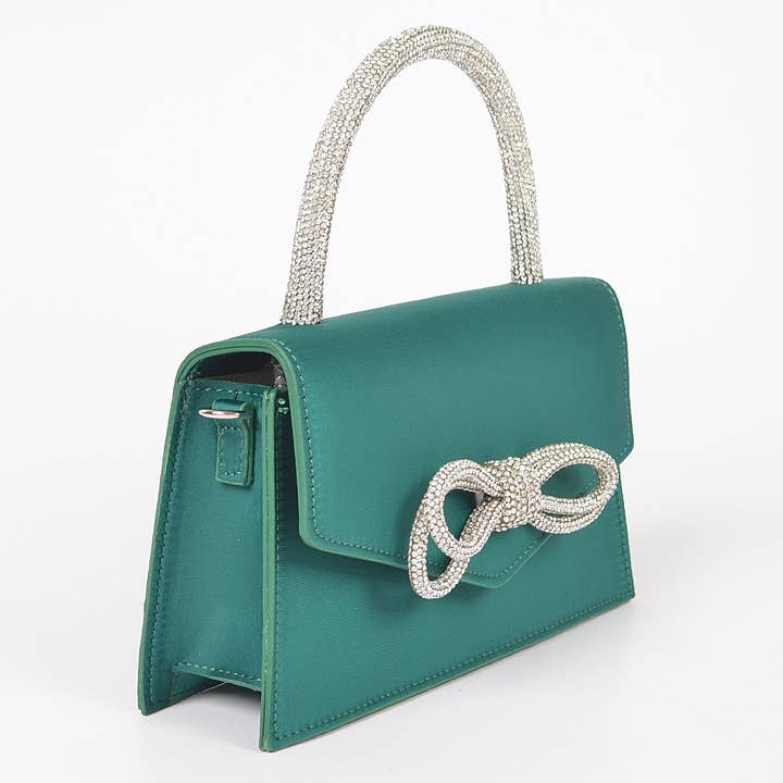 3AM BY H&D ACCESSORIES - Wholesale Top Handle Bag - Women's - RHINESTONE RIBBON HANDLE FLAP BAG
