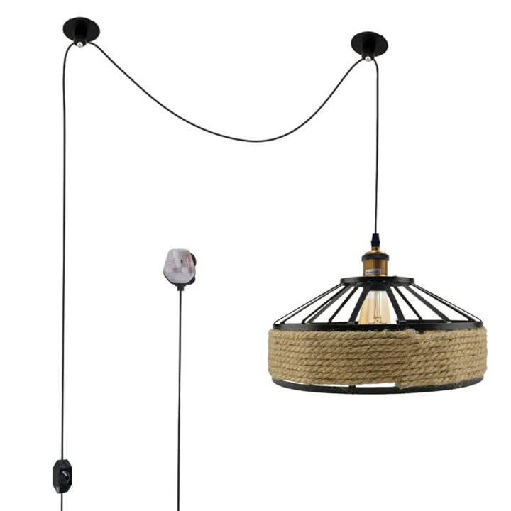 Ledsone - Wholesale Chandelier/hanging light - 2m Plug in Pendant Light Hemp Rope with Dimmer ~64474