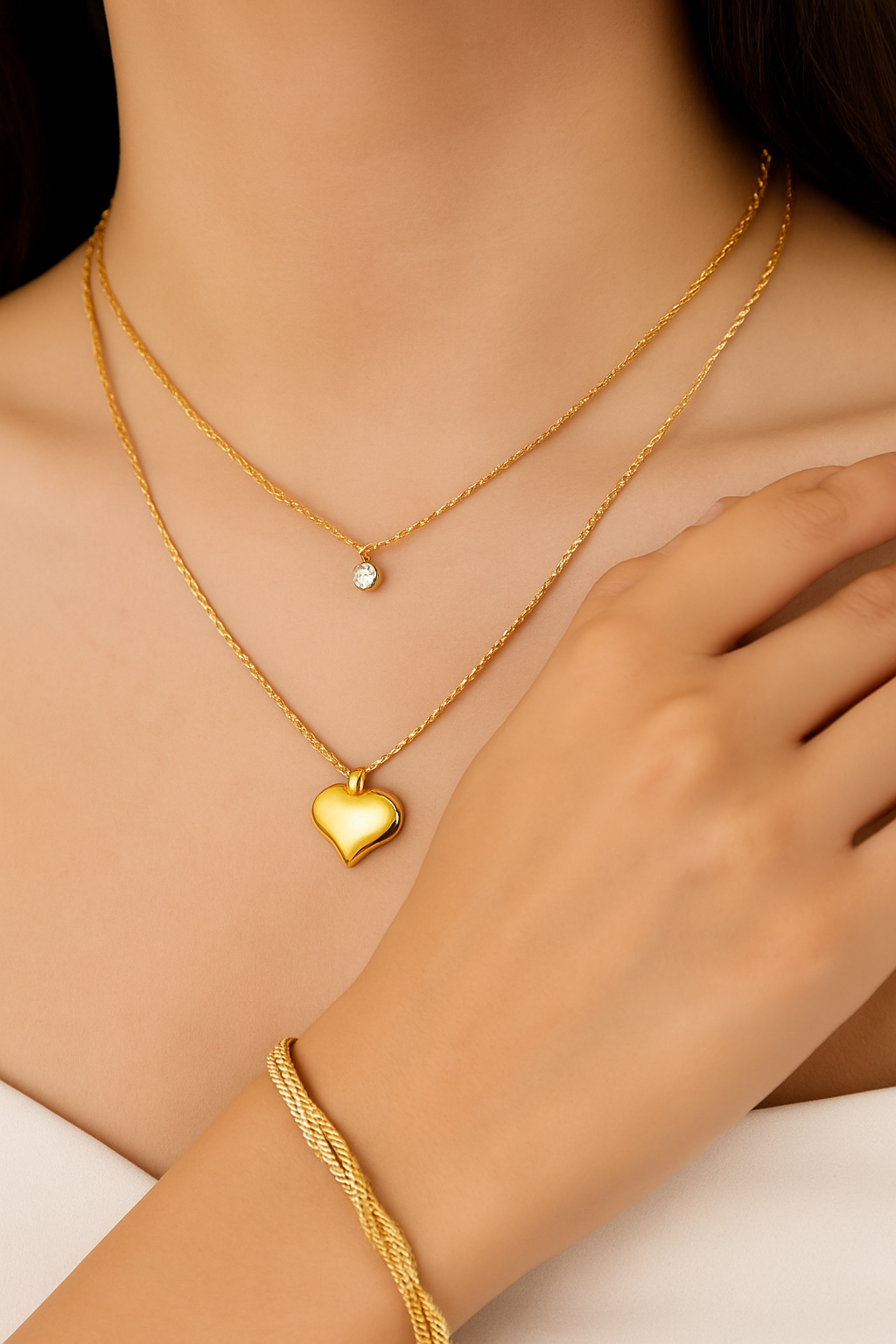 Gemscape UK – wholesale Link & chain necklace – Layered Gold Heart Pendant Necklace for Women – Dainty Gift1