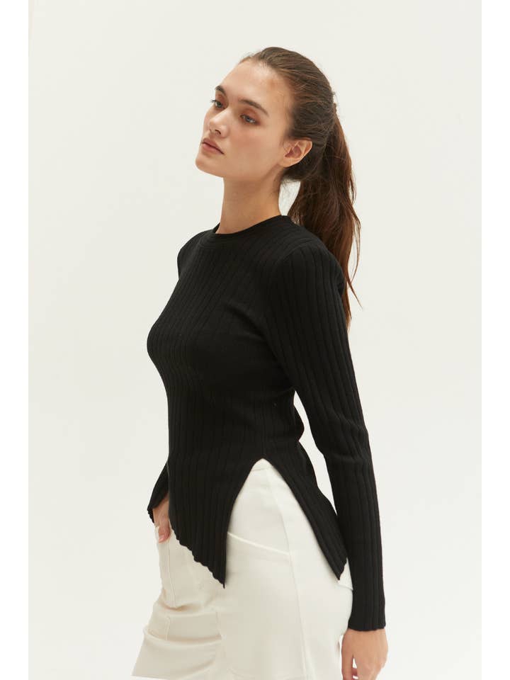 Crescent - Wholesale Knit Top - Women's - CT8839 - Danielle Rib Knit Asymmetric Hem Top