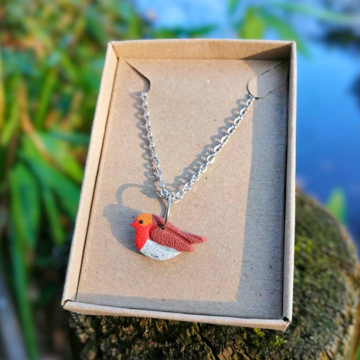 Robin British Bird Polymer Clay 20" Necklace Boxed for wholesale by Green Grove Designs