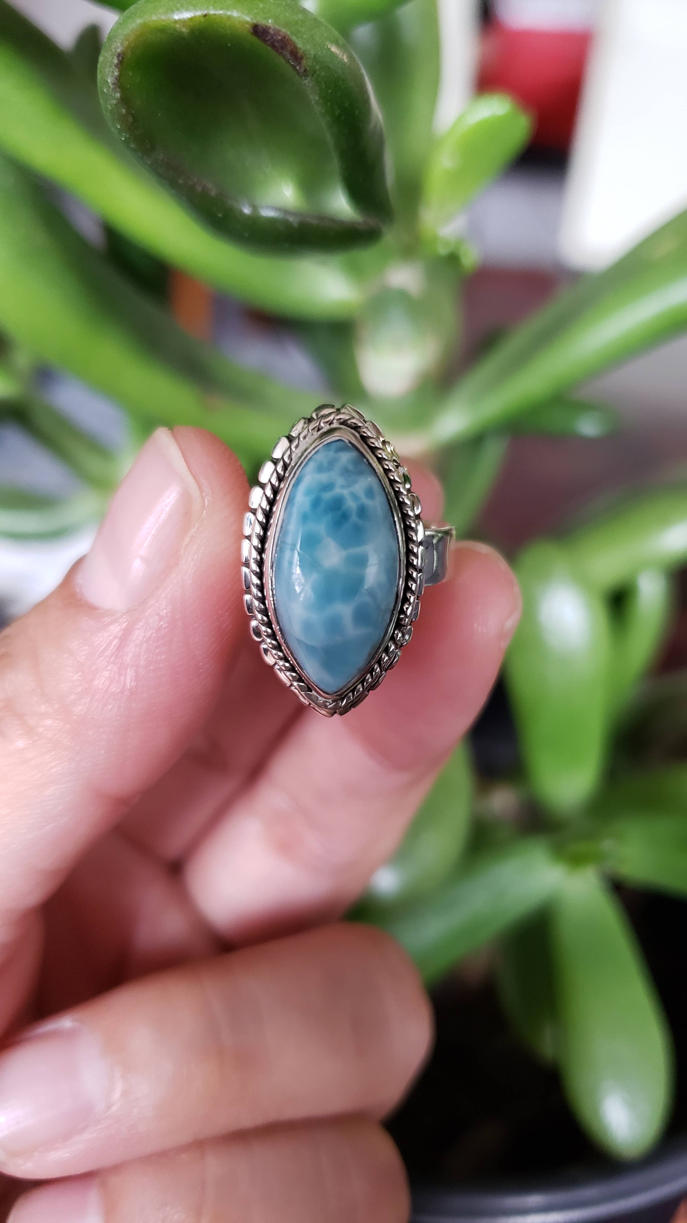 GTG Gems Corp – Engroshandel Statementring – Naturlig larimar 925 sterlingsølv ring0