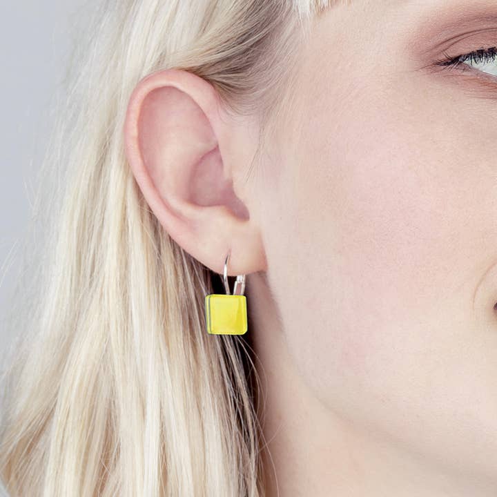 ALEXASCHA - Wholesale Dangle Earrings - Nickel-free earrings with stone/lemon yellow/ upcycling