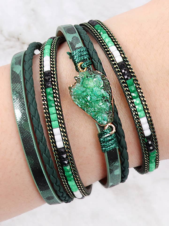 Druzy Stone Leather Wrap Magnetic Bracelet for wholesale by MYS Wholesale Inc