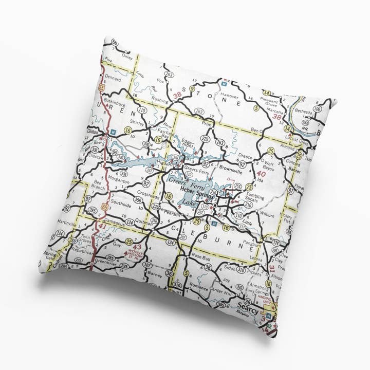 Greers Ferry Lake Heber Springs Arkansas Vintage Map Pillow for wholesale by Daisy Mae Designs