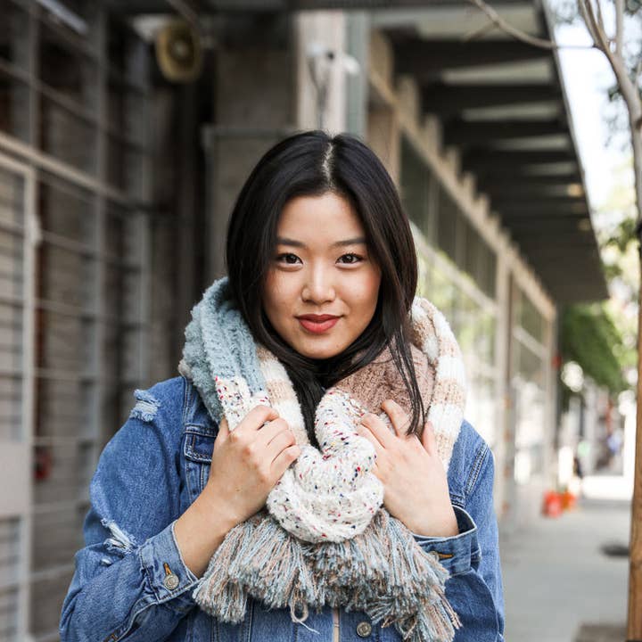 Leto Accessories - Wholesale Scarf - Women's - Boho Speckle Stripe Tassel Scarf