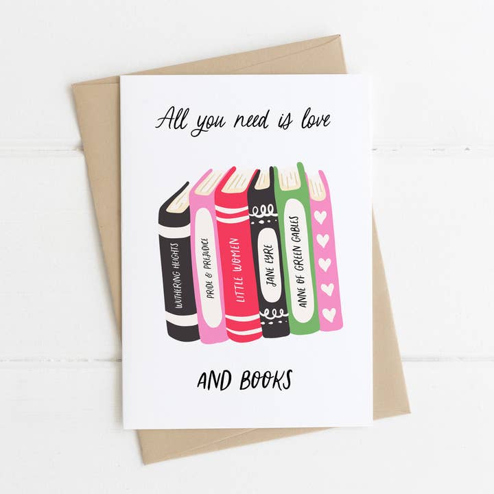All You Need Is Love and Books Card for wholesale by Quote and Quill